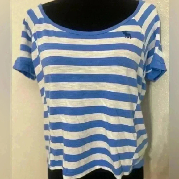 Abercrombie & Fitch Stripped, Cropped Tee. Size, Light Blue & White. Size XS - Picture 1 of 4
